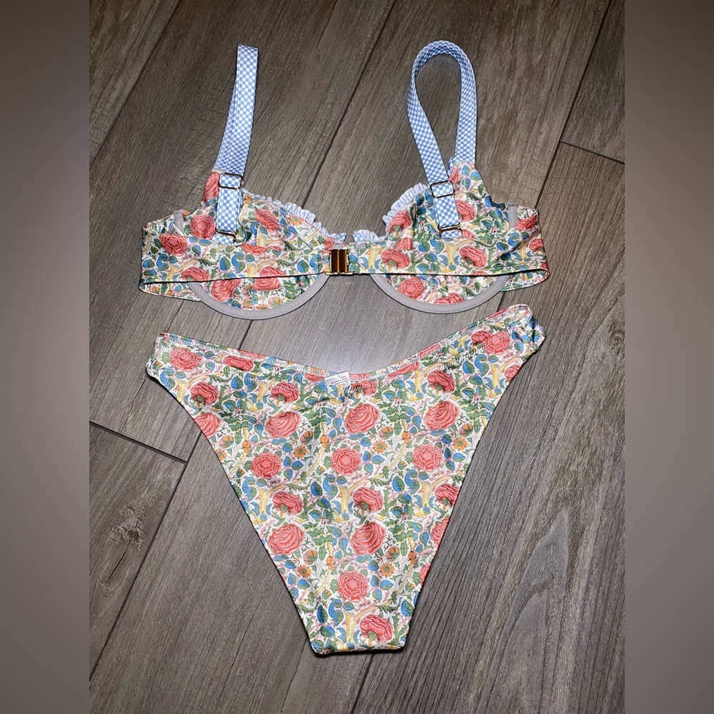 EUC Like New Ladybird Bikini Top (XXL) and Bottom (Large) Floral Ruffle Gingham - Picture 8 of 15